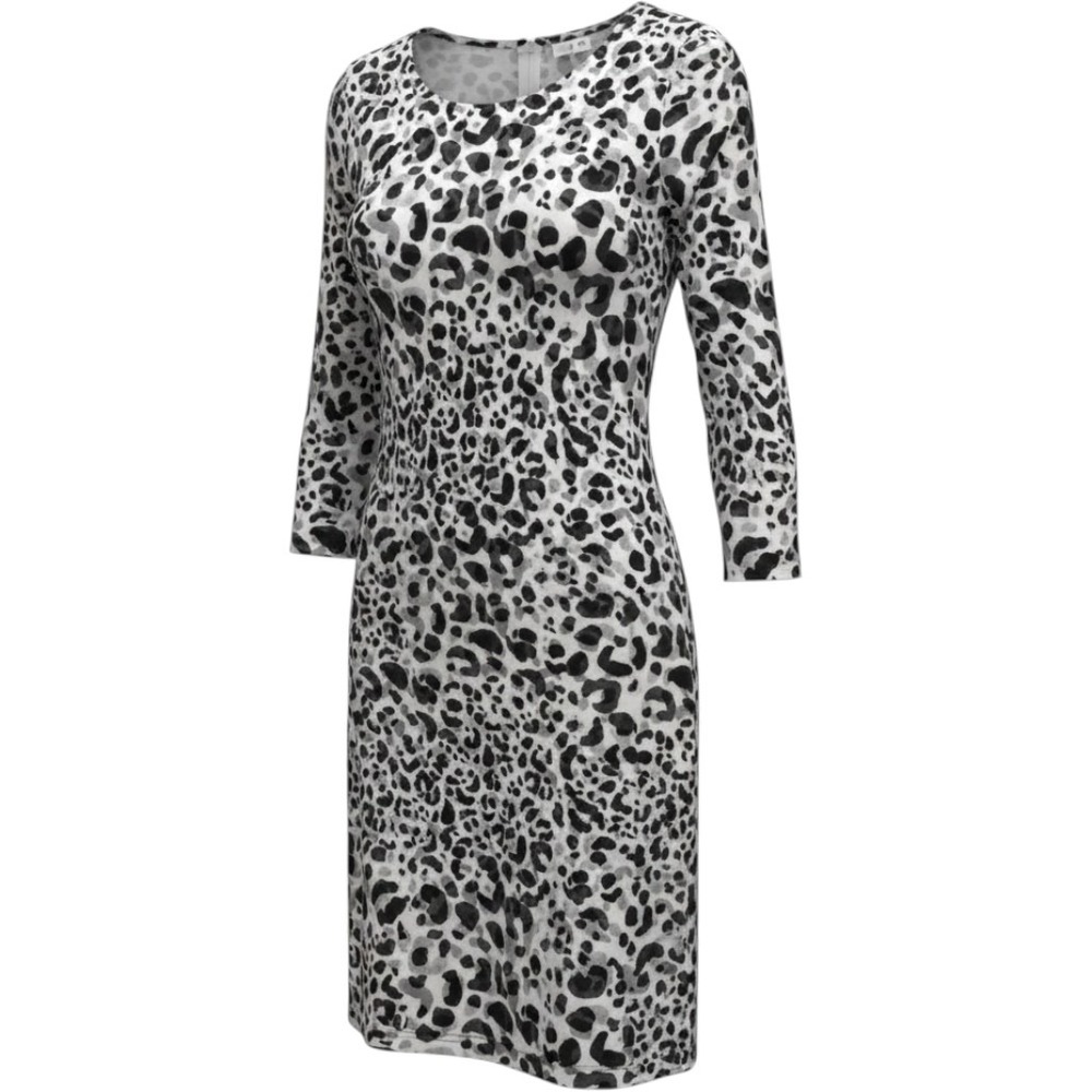 Tommy Bahama Dress, Gray Black Leopard Print 3/4 Sleeve Shift Dress - Picture 2 of 10
